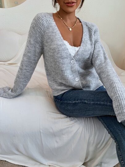 Pariaura Raglan Sleeve Button Up Cardigan Fall Winter Cloth For Women