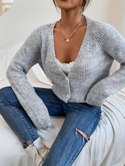 Pariaura Raglan Sleeve Button Up Cardigan Fall Winter Cloth For Women