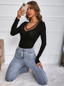 SHEIN Frenchy Body panel con malla delgado - Negro - Ver 3
