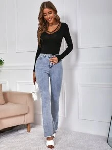 SHEIN Frenchy Body panel con malla delgado - Negro - Ver 6