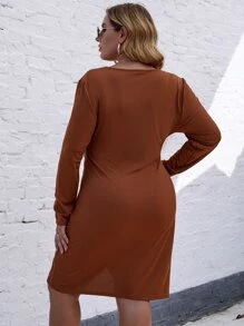 Calvaya Plus Ruched Overlap Collar Wrap Fitted Dress