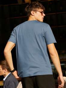 Hombres Camiseta con estampado de estrella & slogan - Neblina azul - Ver 2