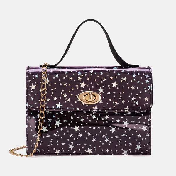 

Clear Star Pattern Flap Square Bag, Black