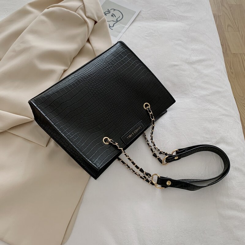 

2pcs Croc Embossed Bag Set, Black
