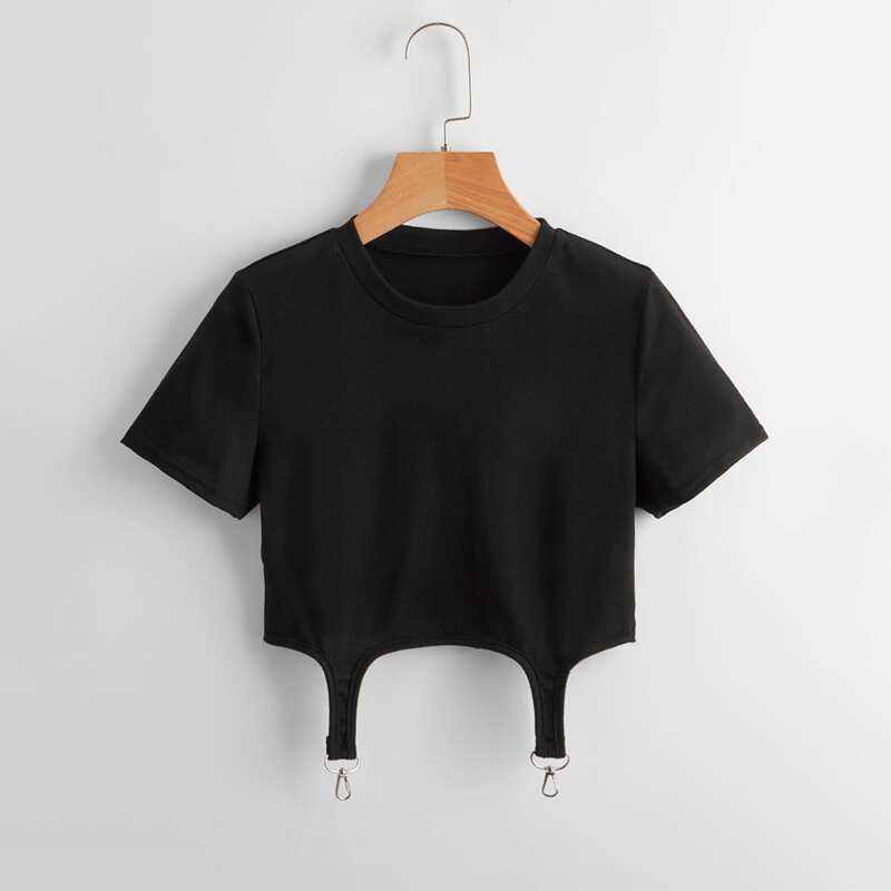 

Solid Asymmetrical Hem Tee, Black