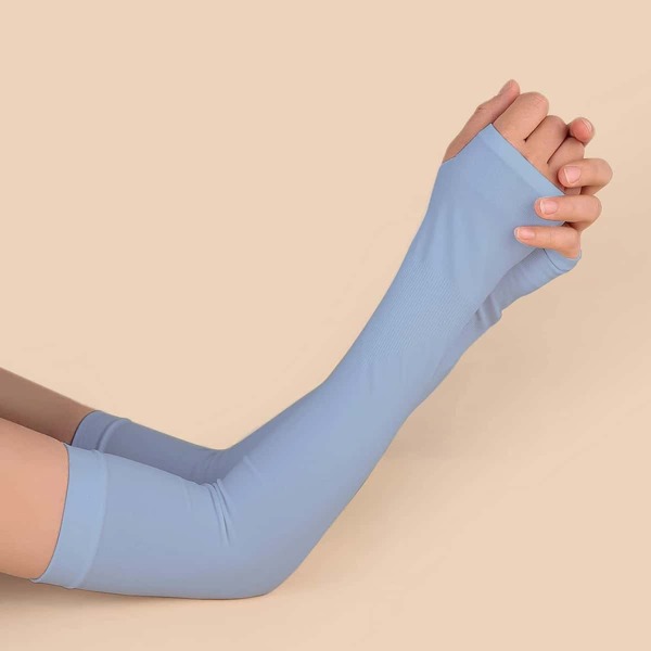 

Solid Long Fingerless Gloves, Baby blue