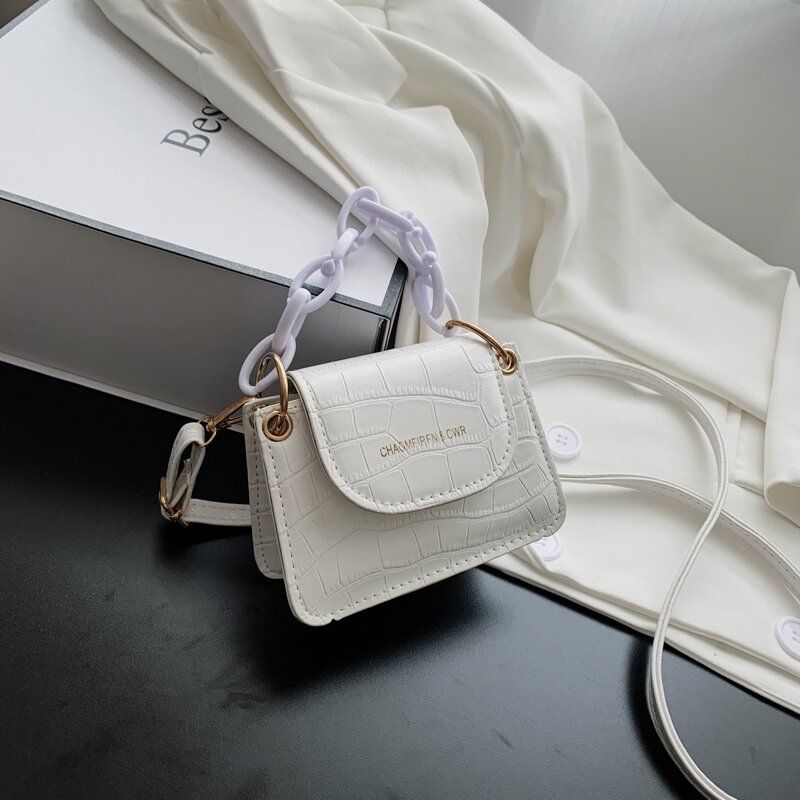 

Mini Croc Embossed Satchel Bag, White