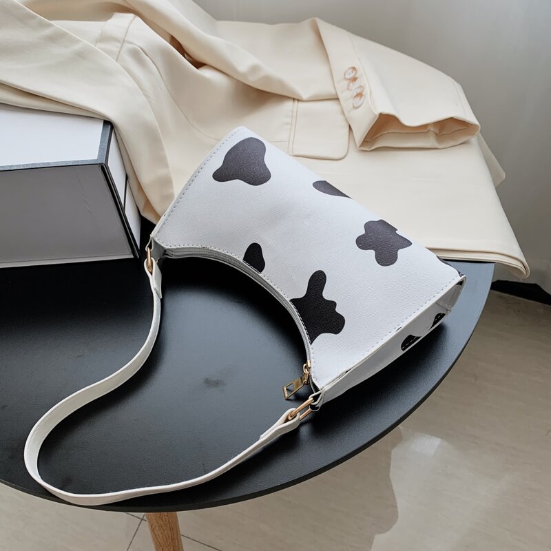 

Cow Print Shoulder Bag, White