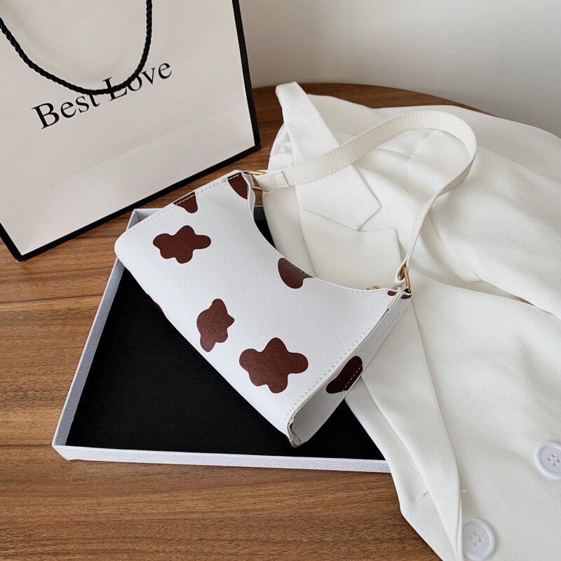 

Cow Print Shoulder Bag, Burgundy