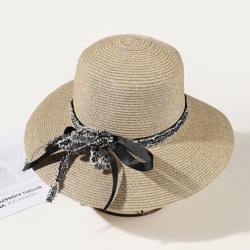 

Bow Decor Straw Hat, Khaki