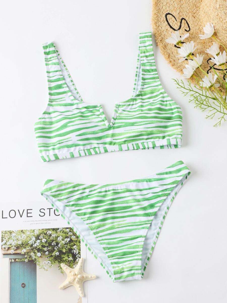 Zebra Striped V Wired Bikini - Multicolor - View 1