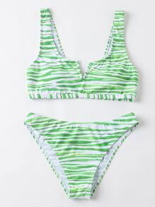Zebra Striped V Wired Bikini - Multicolor - View 4