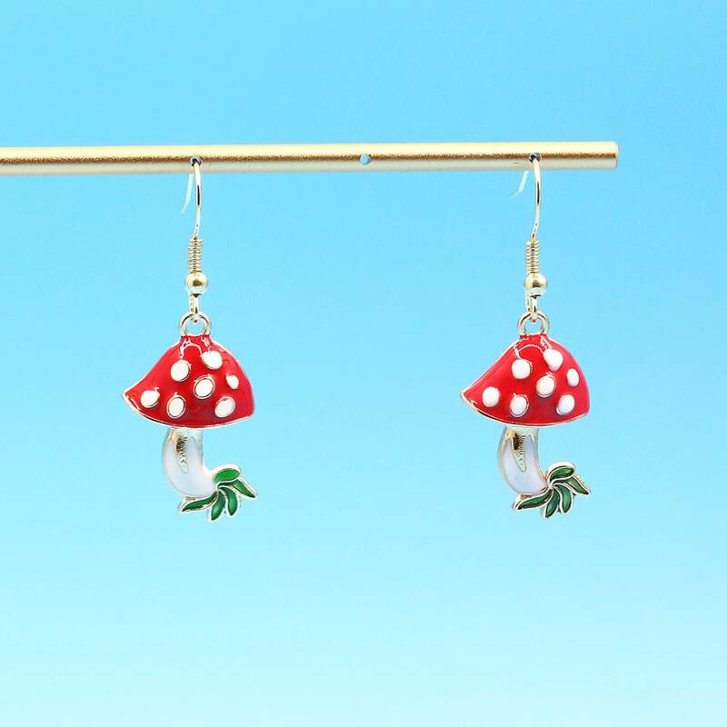 

Mushroom Drop Earrings, Red
