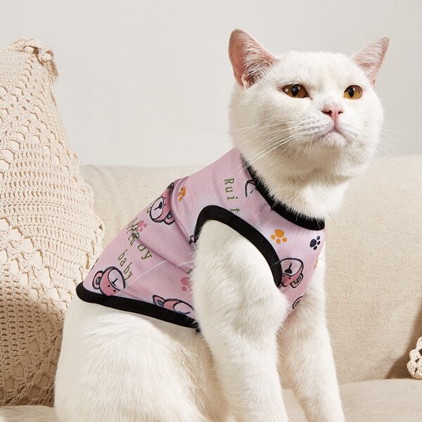 

Cartoon Graphic Pet Tank Top, Pink
