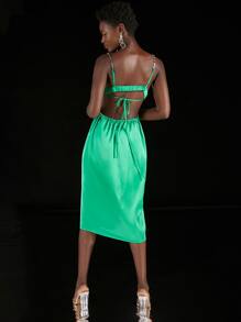Penelope Ping Open Back Cami Dress - Green - View 2