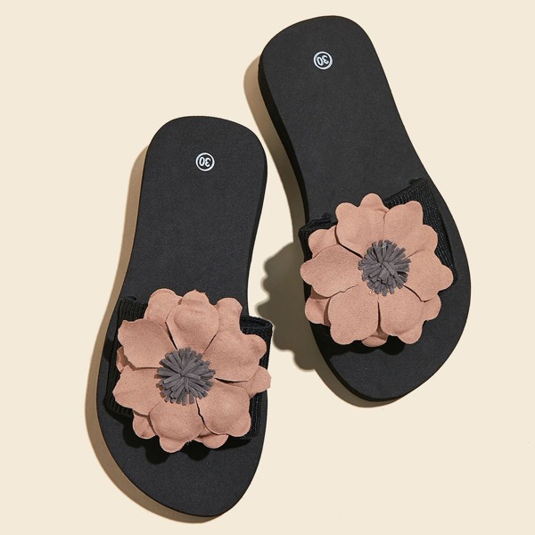

Girls Flower Appliques Slides, Black