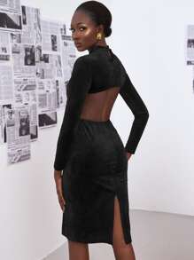 SHEIN Privé Đầm Lộ Lưng Chia màu trơn Gợi cảm - màu đen - Xem 2