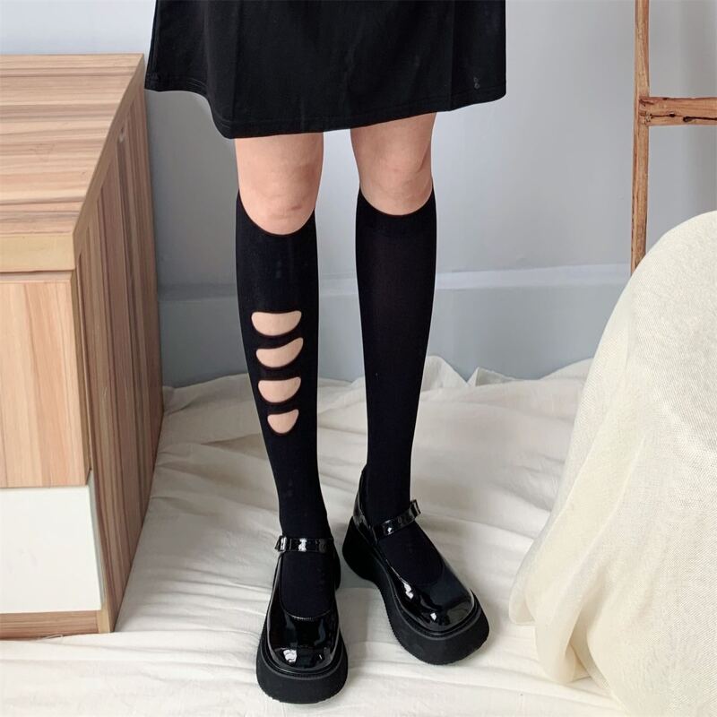 

Hollow Out Over The Calf Socks, Black
