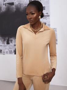 SHEIN Unity Solid Rib Knit Tee - Khaki - View 4
