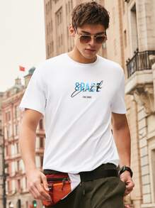 Hombres Camiseta con estampado de letra - Blanco - Ver 1