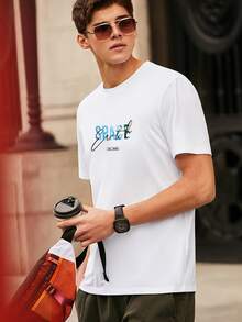 Hombres Camiseta con estampado de letra - Blanco - Ver 3