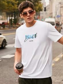 Hombres Camiseta con estampado de letra - Blanco - Ver 4