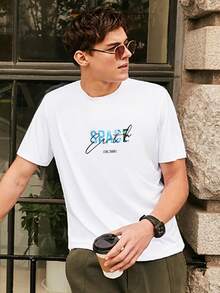 Hombres Camiseta con estampado de letra - Blanco - Ver 6