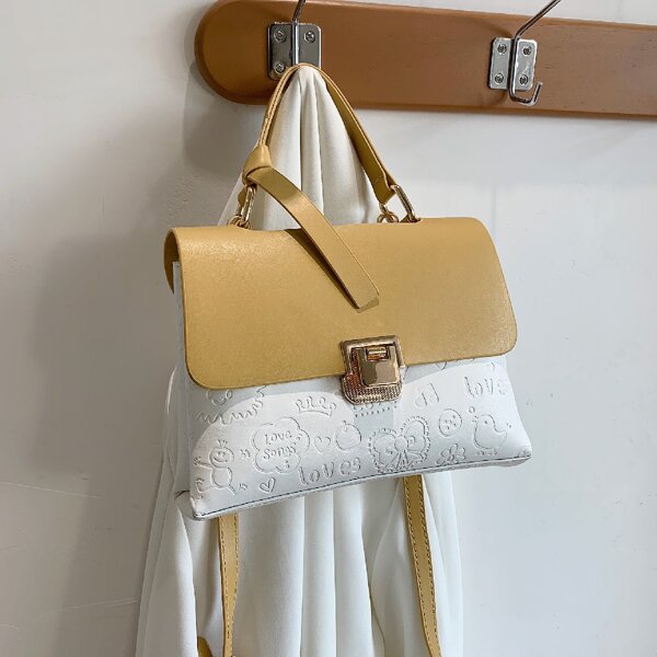 

Cartoon Graphic Satchel Bag, Yellow
