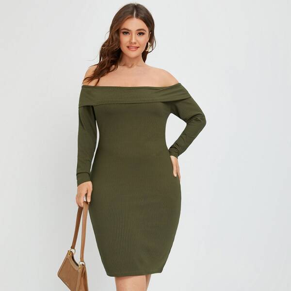 

Plus Off Shoulder Bodycon Dress, Green