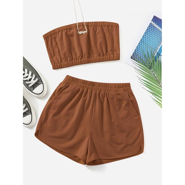 

Solid Tube Top & Track Shorts, Brown
