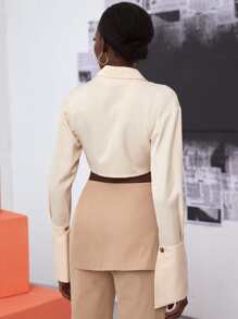 Áo nữ Nút Thắt nơ trước màu trơn Gợi cảm - Màu be - Xem 2