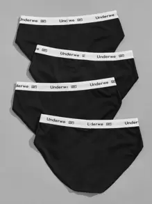 Men's Black High Stretch Briefs With Letter Tape Detail Casual Underwear