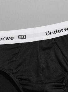 Men's Black High Stretch Briefs With Letter Tape Detail Casual Underwear