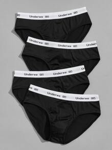 Men's Black High Stretch Briefs With Letter Tape Detail Casual Underwear