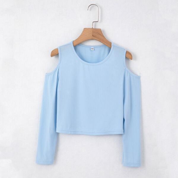 

Girls Solid Cold Shoulder Tee, Baby blue