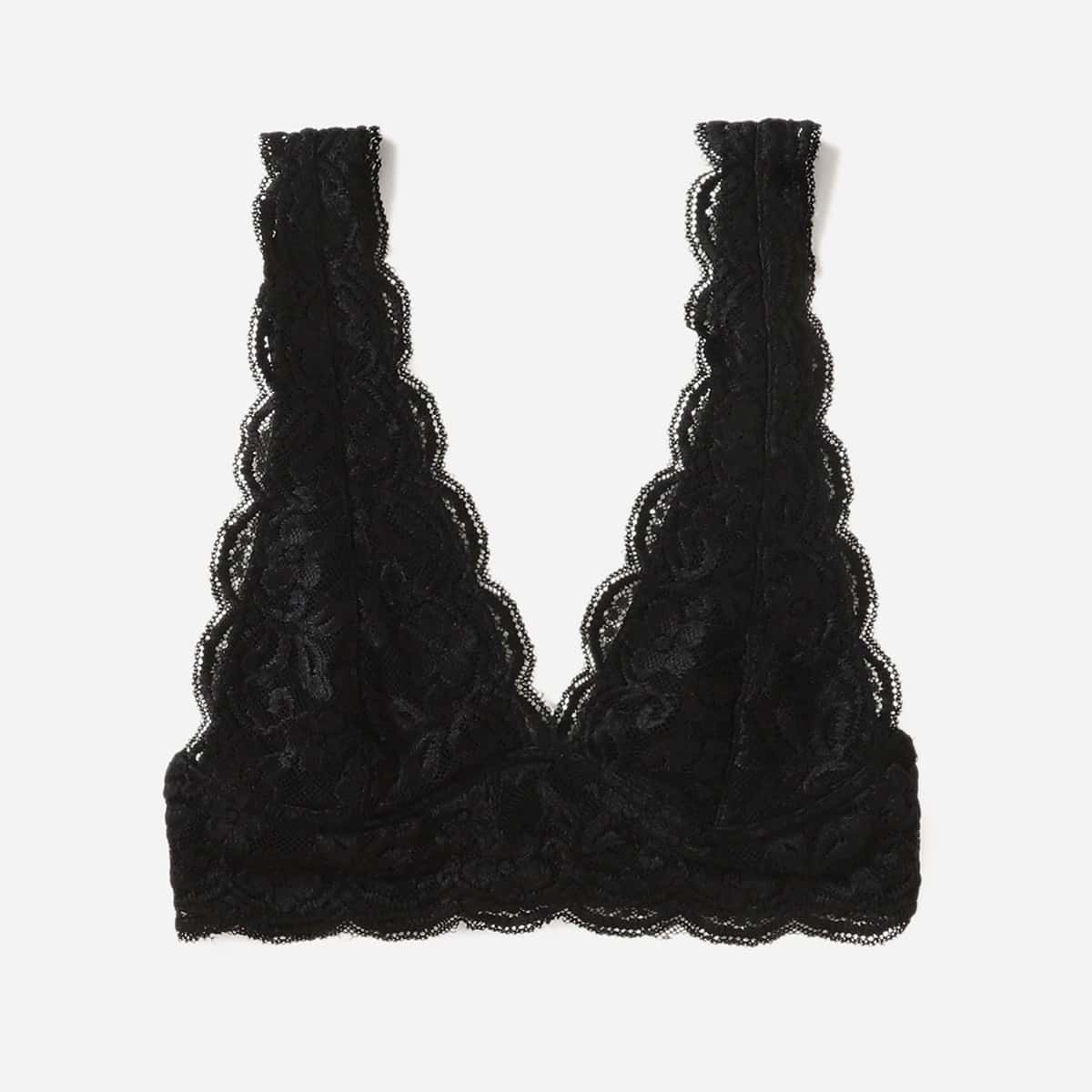 

1pc Floral Lace Bralette, Black