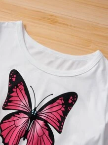 Niñas Vestido con estampado de árbol con mariposa - Blanco - Ver 4