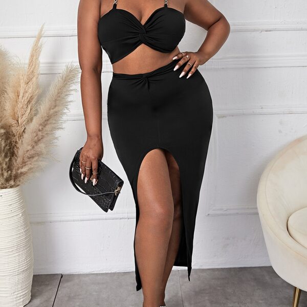 

Plus Twisted Chain Detail Halter Top & Split Thigh Skirt, Black