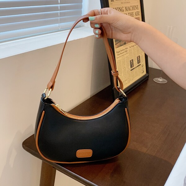 

Letter Embossed Baguette Bag, Black