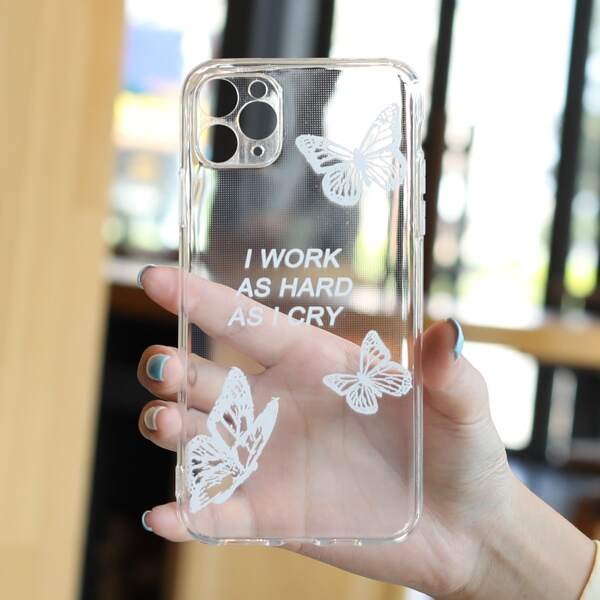 

Butterfly & Letter Print Phone Case, Clear