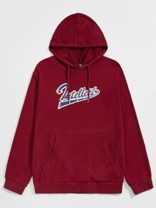 Manfinity Men Letter Graphic Drawstring Hoodie - Burgundy - View 1