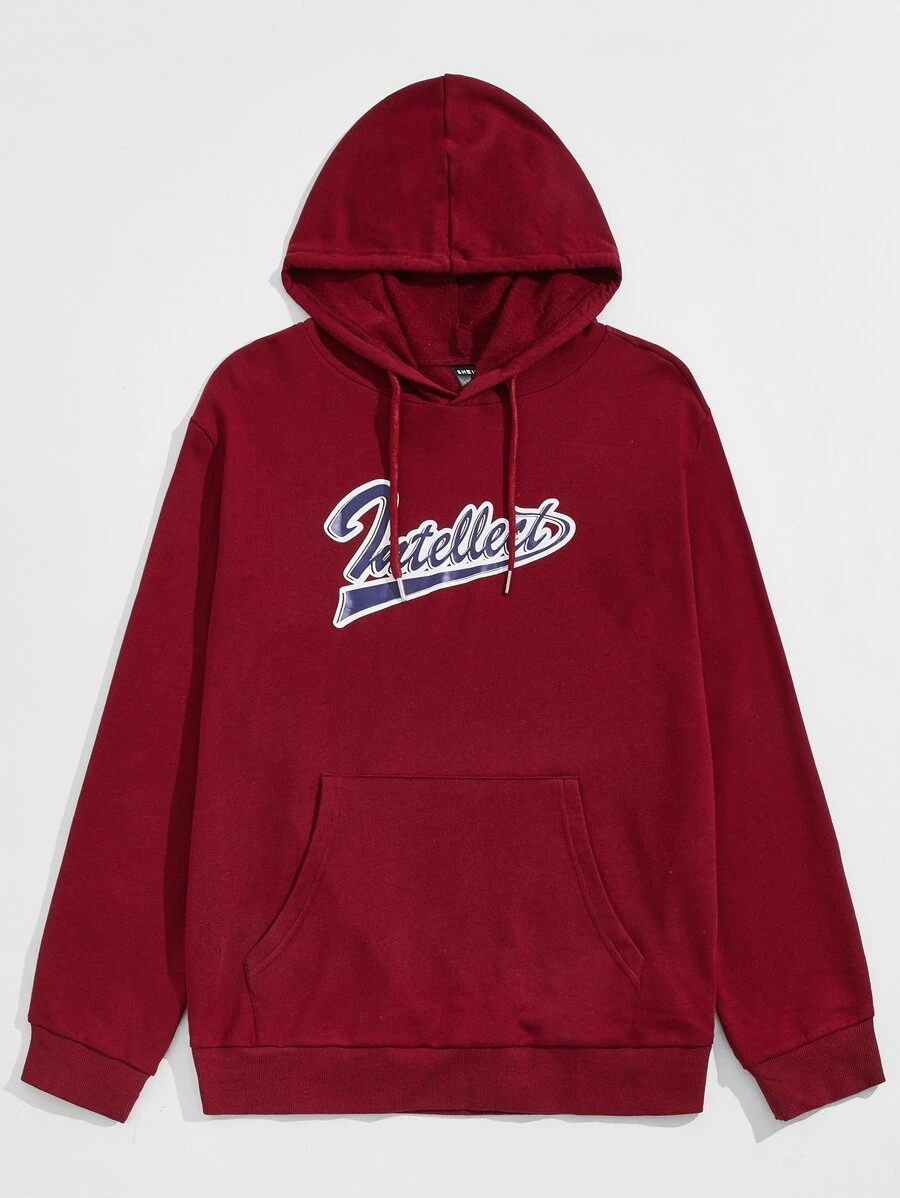 Manfinity Men Letter Graphic Drawstring Hoodie - Burgundy - View 1