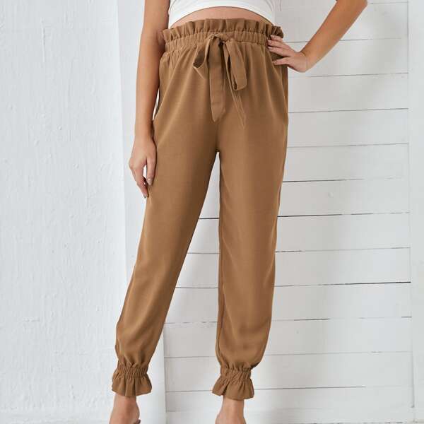 

Maternity Paperbag Waist Tie Front Pants, Brown