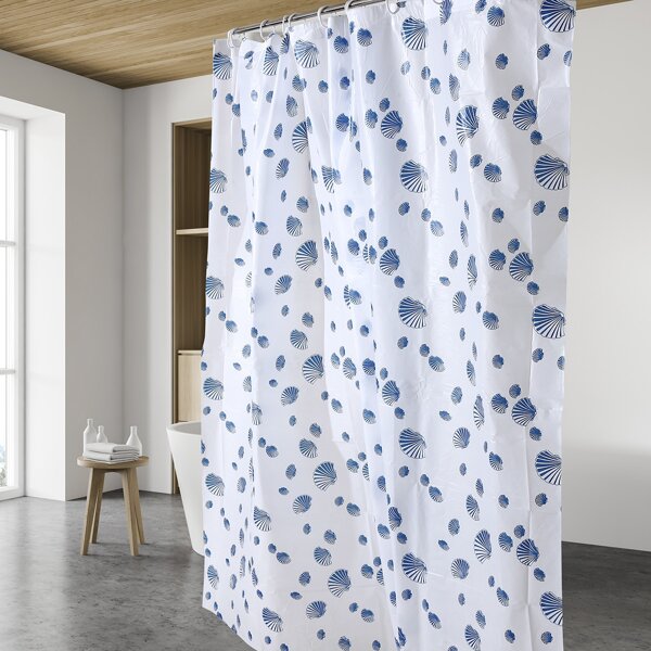 

Shell Print Shower Curtain, Blue and white