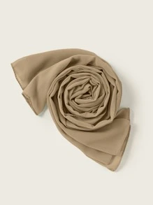 1條女士純色雪紡柔軟頭巾,配有人造珍珠,適合日常保守使用、修女頭巾、卡其休閒風格 - 卡其色 - 查看 2