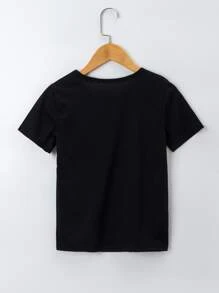SHEIN Niñas Camiseta con estampado de letra - Negro - Ver 2