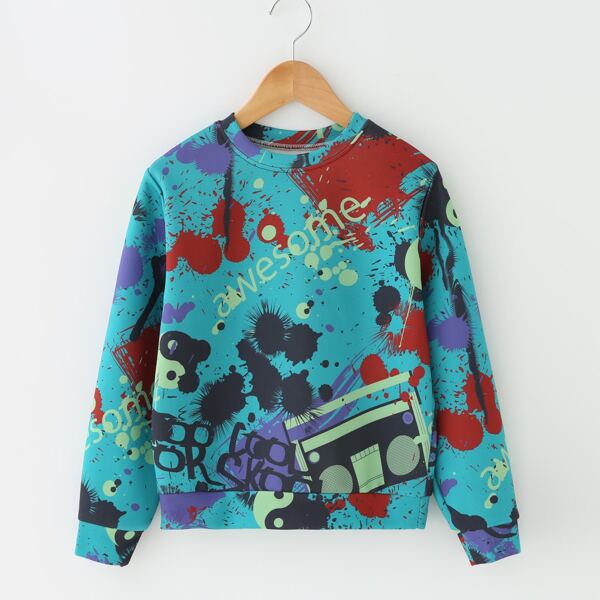

Boys Letter And Splash Print Sweatshirt, Multicolor