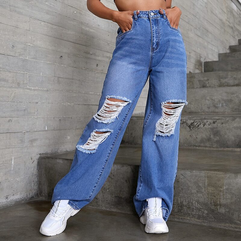 

High Waist Ripped Jeans, Medium wash