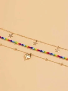 3入組愛心掛飾項鍊 - 彩色 - 查看 3