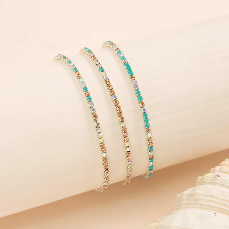 

3pcs Rhinestone Bracelet, Green